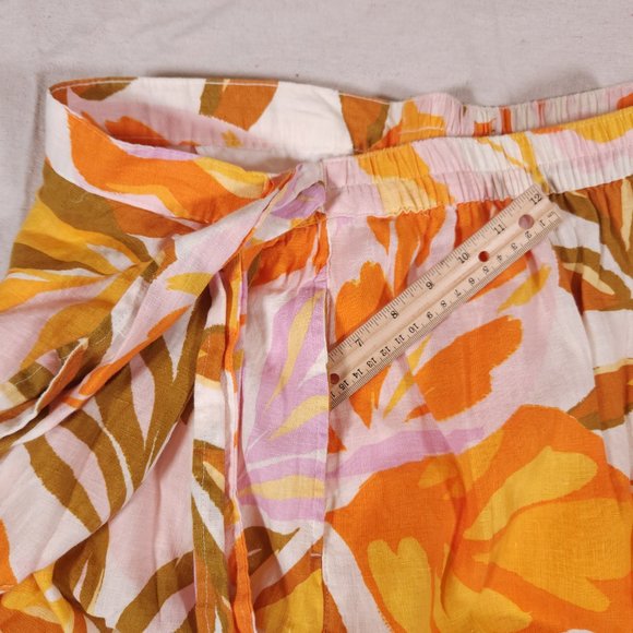 C&C California Faux Wrap Skirt Womens Large Floral 100% Linen Pocket Breathable - Picture 12 of 16
